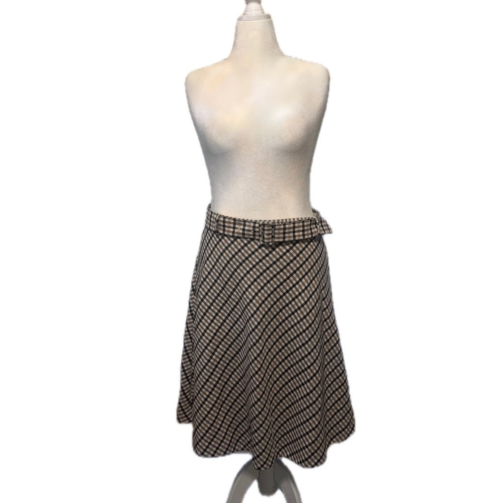 Ann Taylor Tartan Plaid Skirt in Black, Cream, and Brown